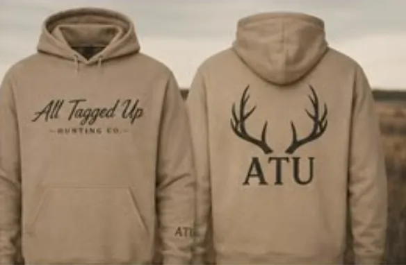 All Tagged Up Hunting Co. hoodie, tan